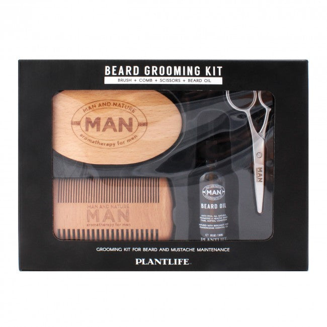 Beard Grooming Kit - Comb, Brush, Scissors, Natural Beard Oil